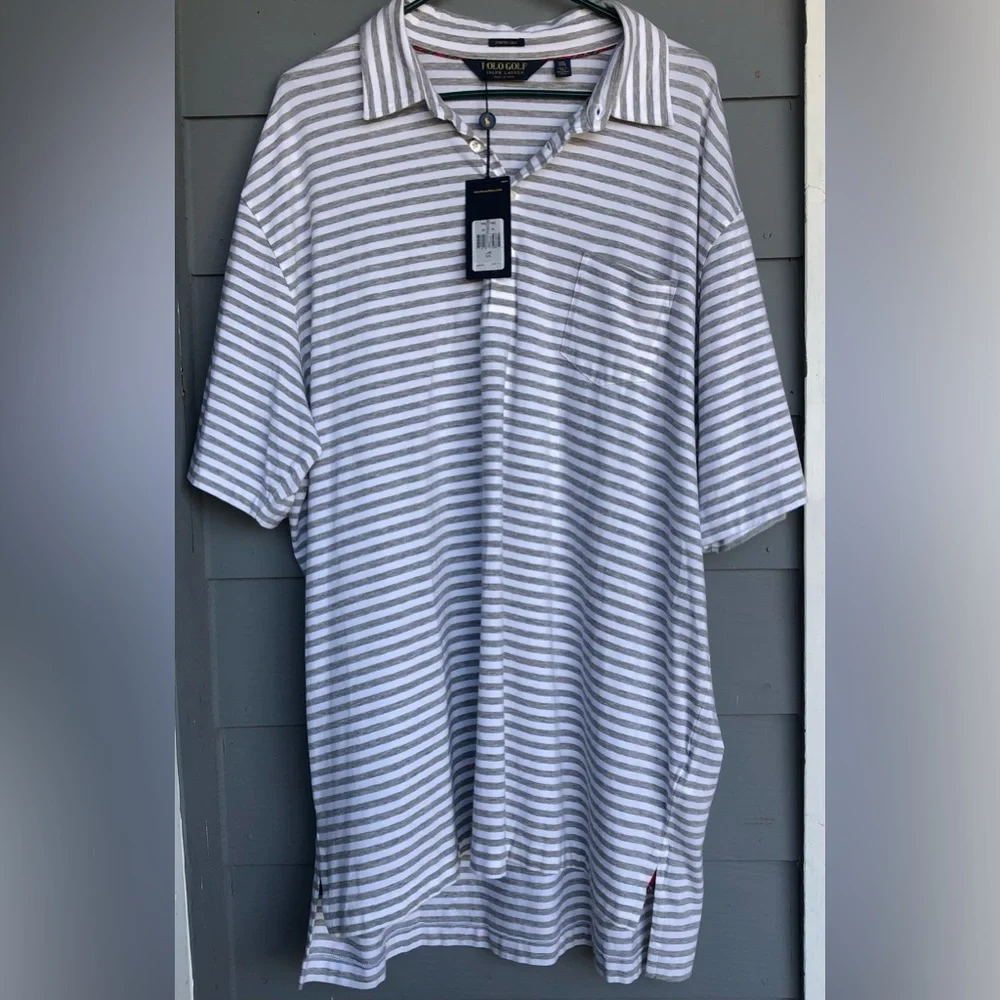 POLO GOLF RALPH LAUREN Classic Men's Gray/White Striped Shirt.Size XXL Cotton‎